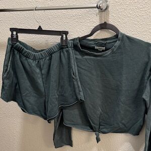 Aerie Cozy Two-Piece Lounge Set in Dark Green